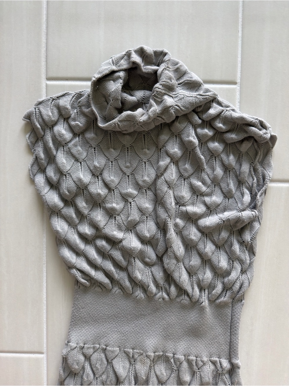 Cozy Cable-Textured Turtleneck Sweater Dress in Light Taupe